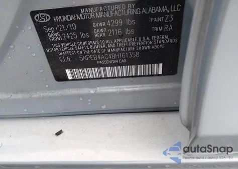 2011 Hyundai Sonata Gls from USA, damaged, VIN 5NPEB4AC4BH161358